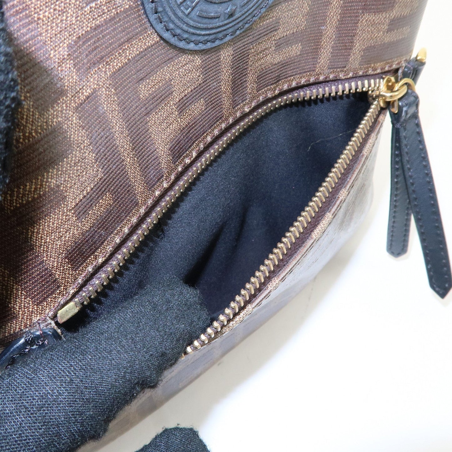 FENDI Zucca Print PVC Leather Chain Backpack Brown 8BZ038  d
