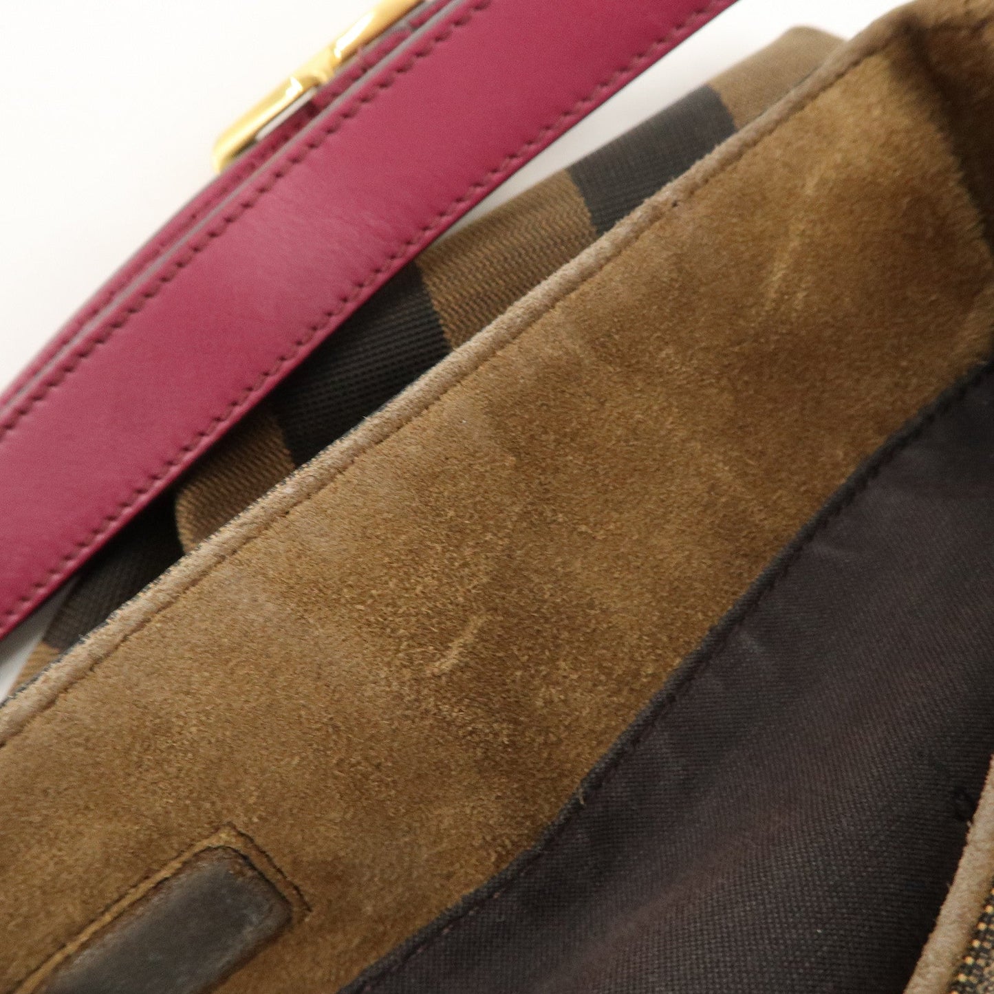 FENDI Pequin Canvas Leather Shoulder Bag Black Brown Pink 8BR669  d