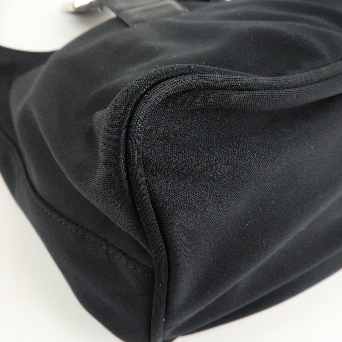 FENDI Cotton Leather Shoulder Bag Black 26686  d