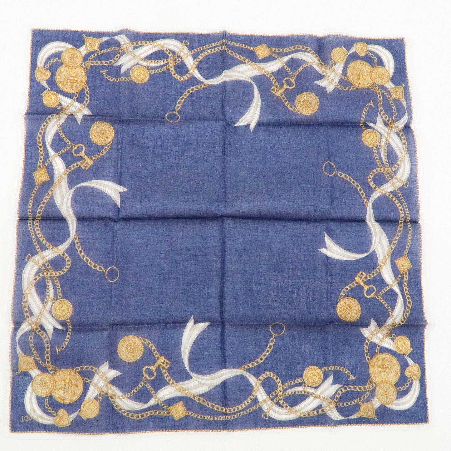 FENDI Set of 5 Cotton 100% Handkerchief White Navy Red Black  d