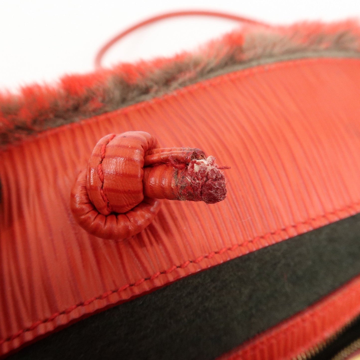 FENDI Leather Fake Fur Shoulder Bag Tote Bag Red  d