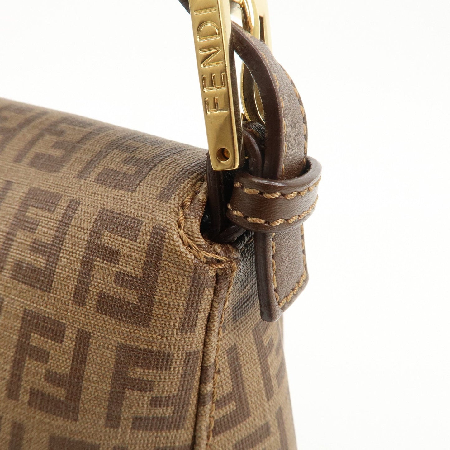 FENDI Mamma Baguette Zucchino Canvas PVC Leather Shoulder Bag  d