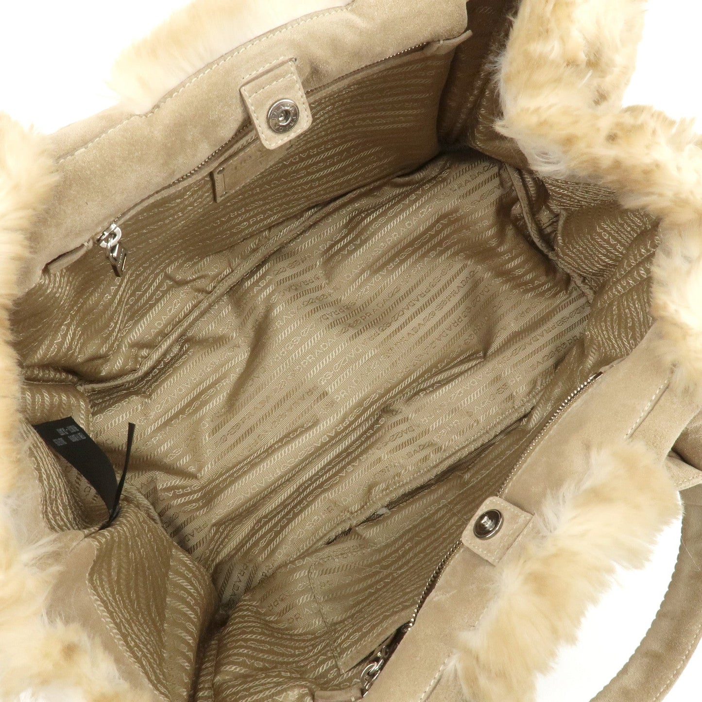 PRADA Eco Lapin Fur Suede Canapa Large Tote Bag Beige BN1918  d