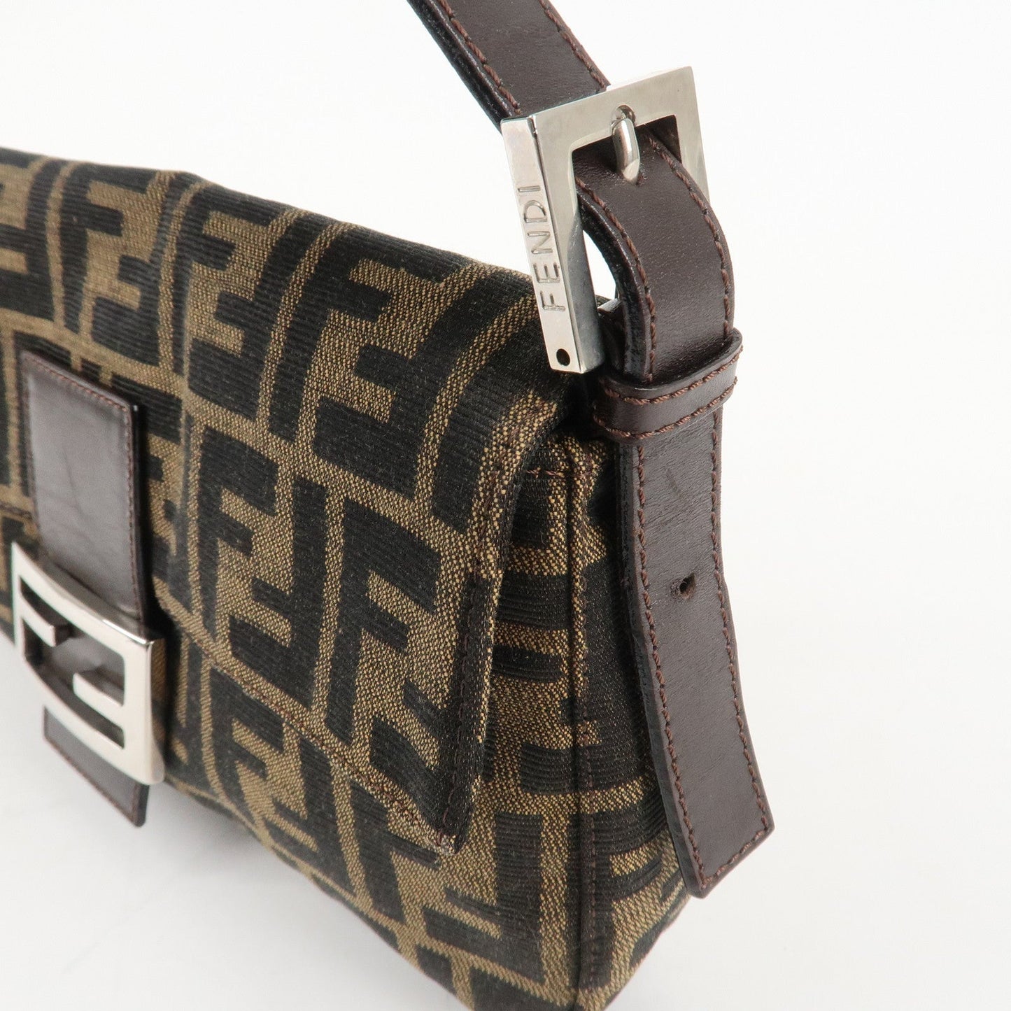 FENDI Mamma Baguette Zucca Canvas Shoulder Bag Brown Black 26424  d