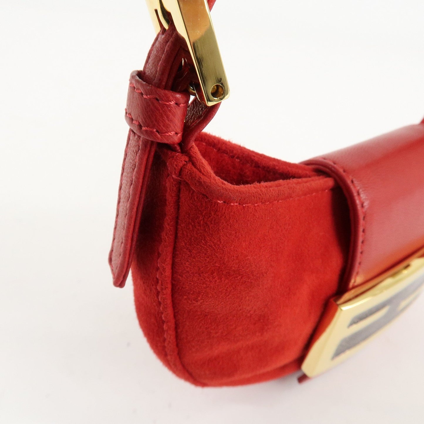FENDI Suede Leather Mini Croissant Hand Bag Red 26673  d