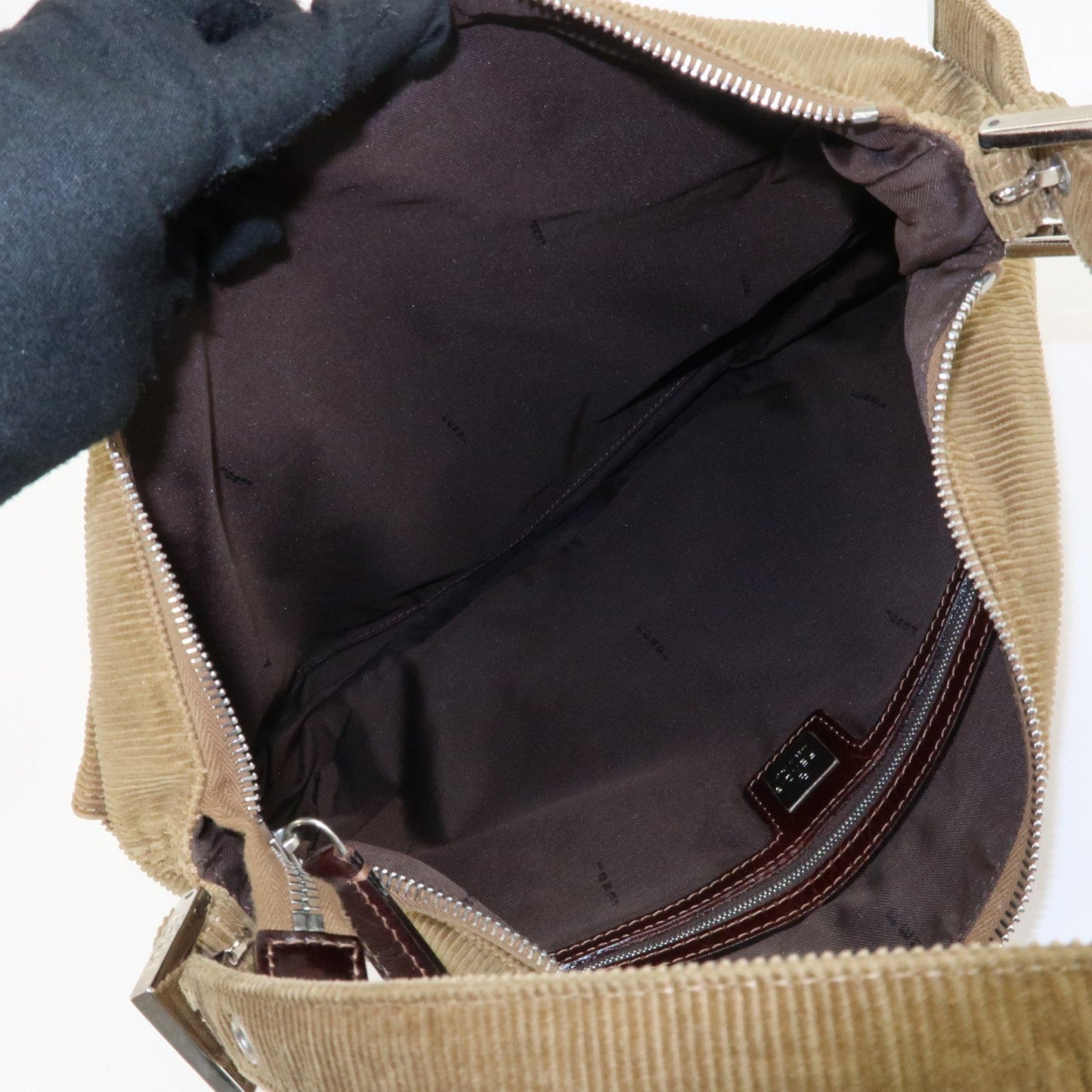 FENDI Corduroy Shoulder Bag Hand Bag Brown  d
