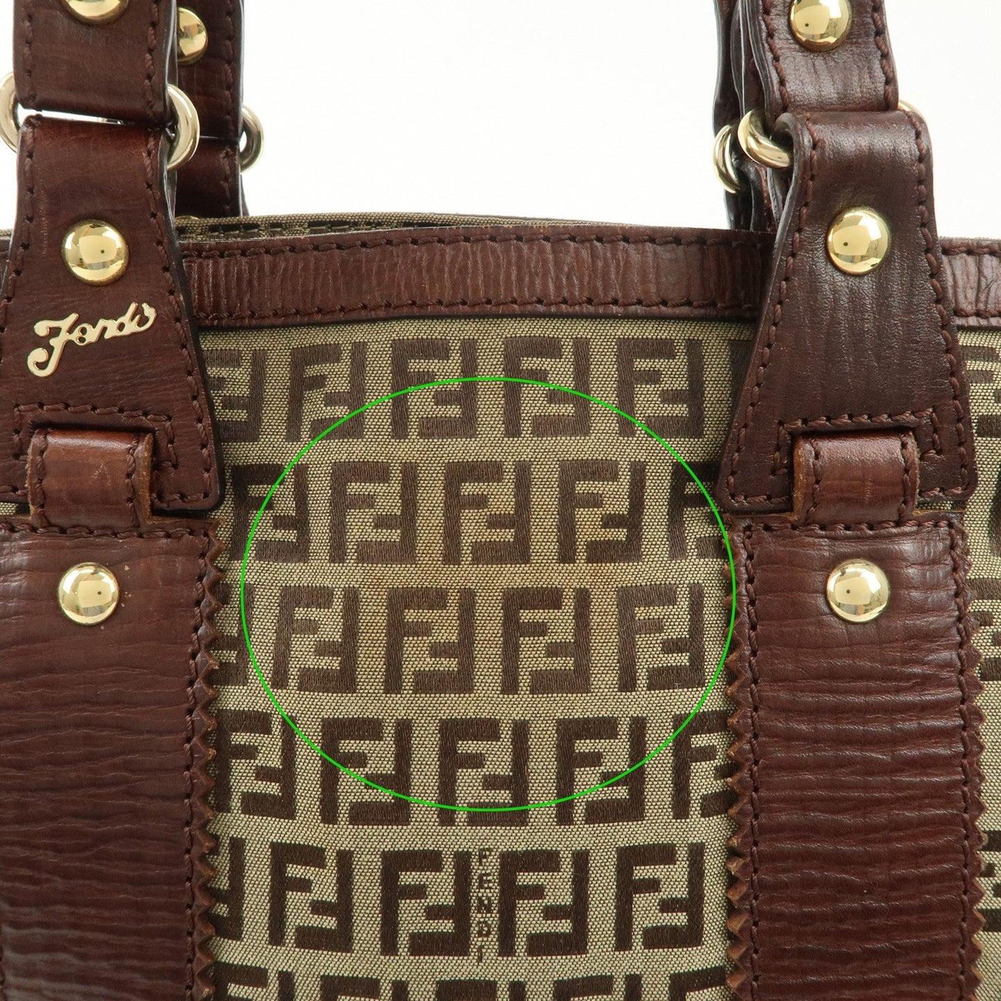 FENDI Zucchino Canvas Leather Tote Bag Khaki Brown 8BH161  d