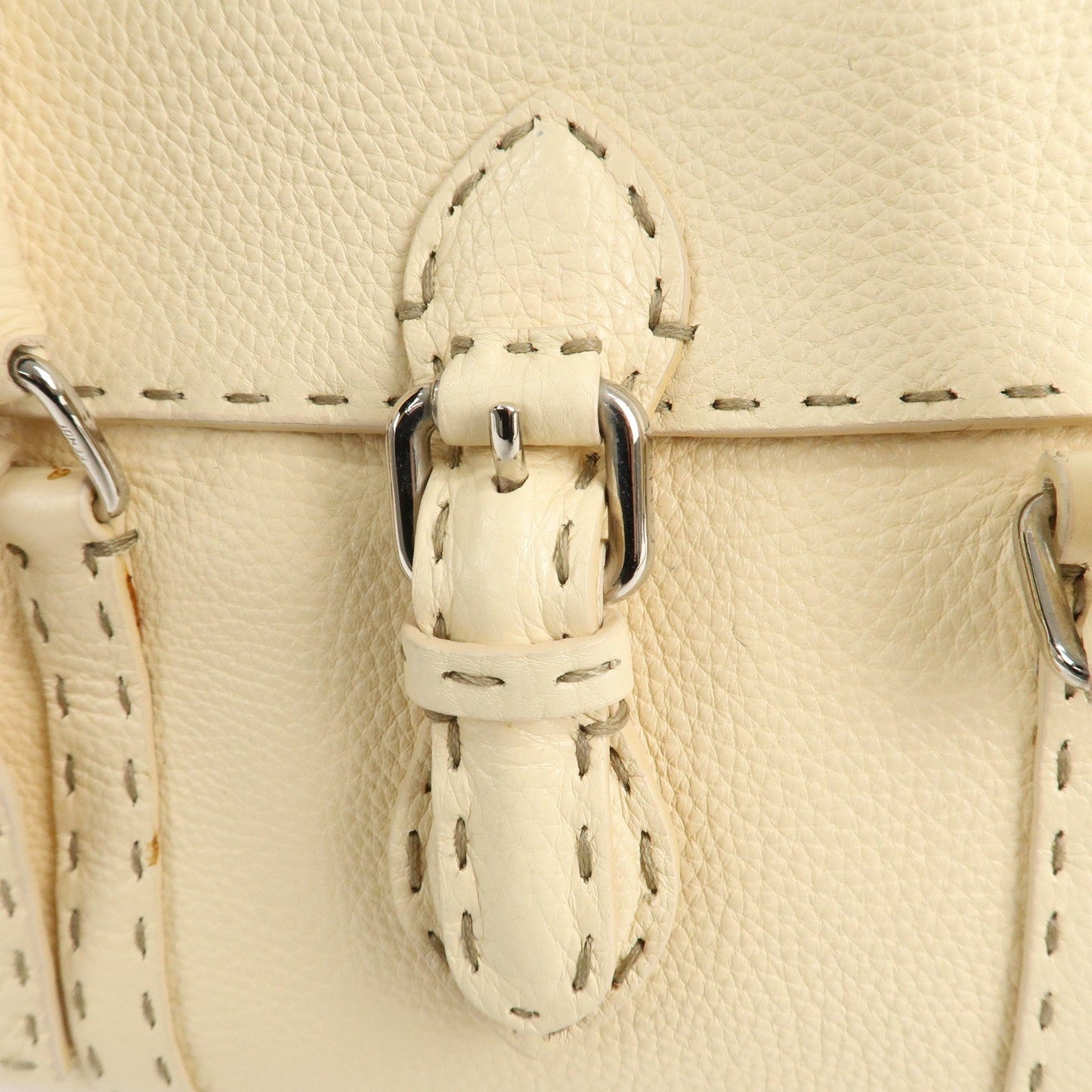 FENDI Selleria Leather Mini Linda Hand Bag Cream 8BR486  d
