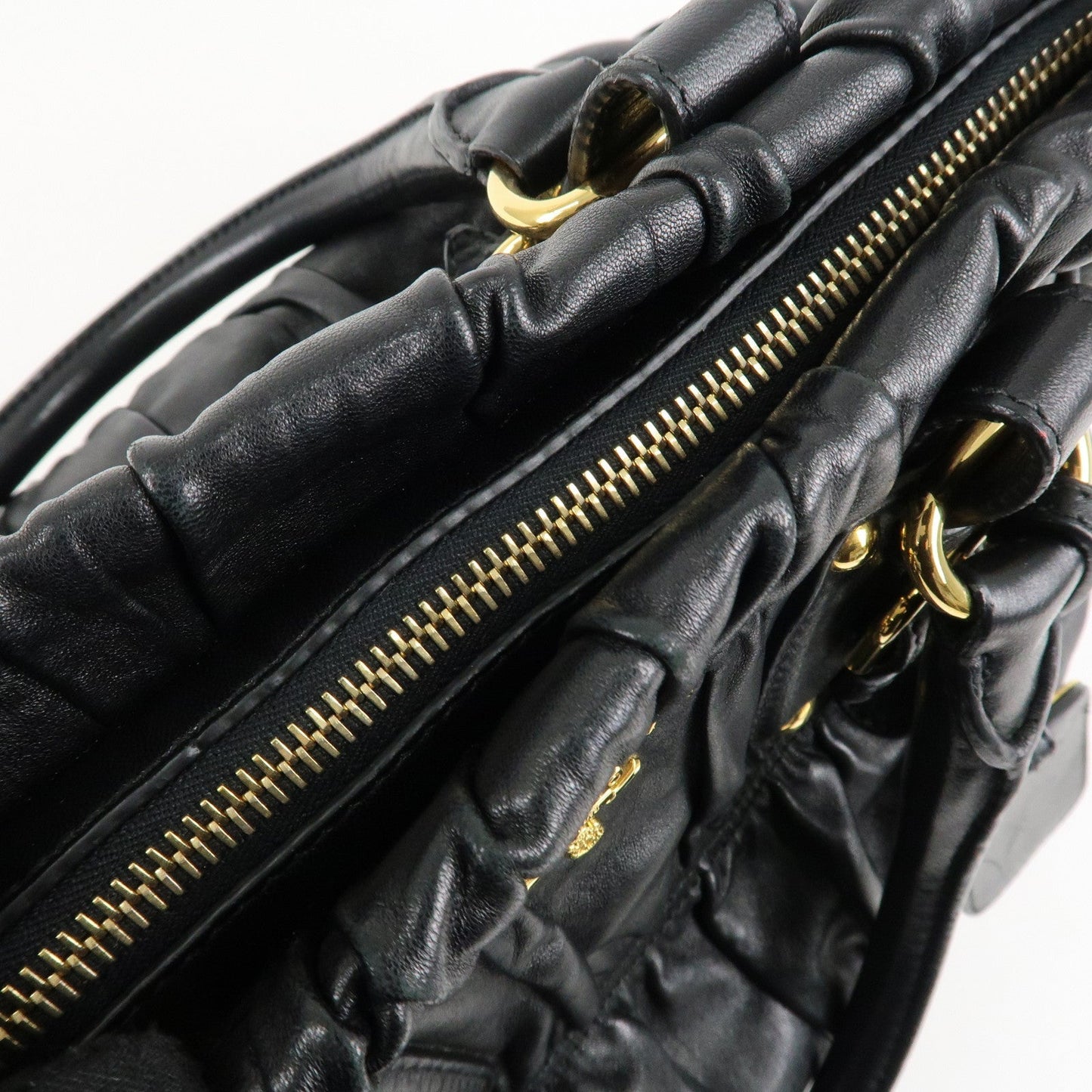PRADA Leather 2way Bag Hand bag Black Gold Hardware  d