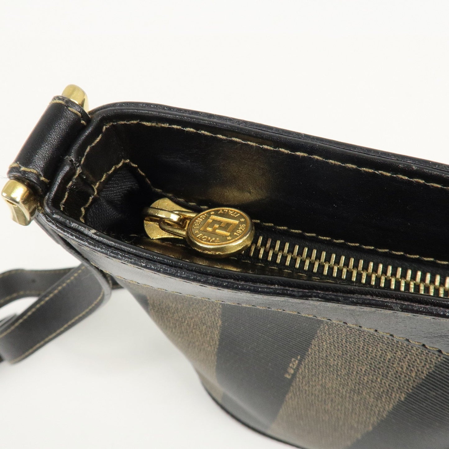 FENDI Pequin PVC Leather Shoulder Bag Black Brown 11644  d