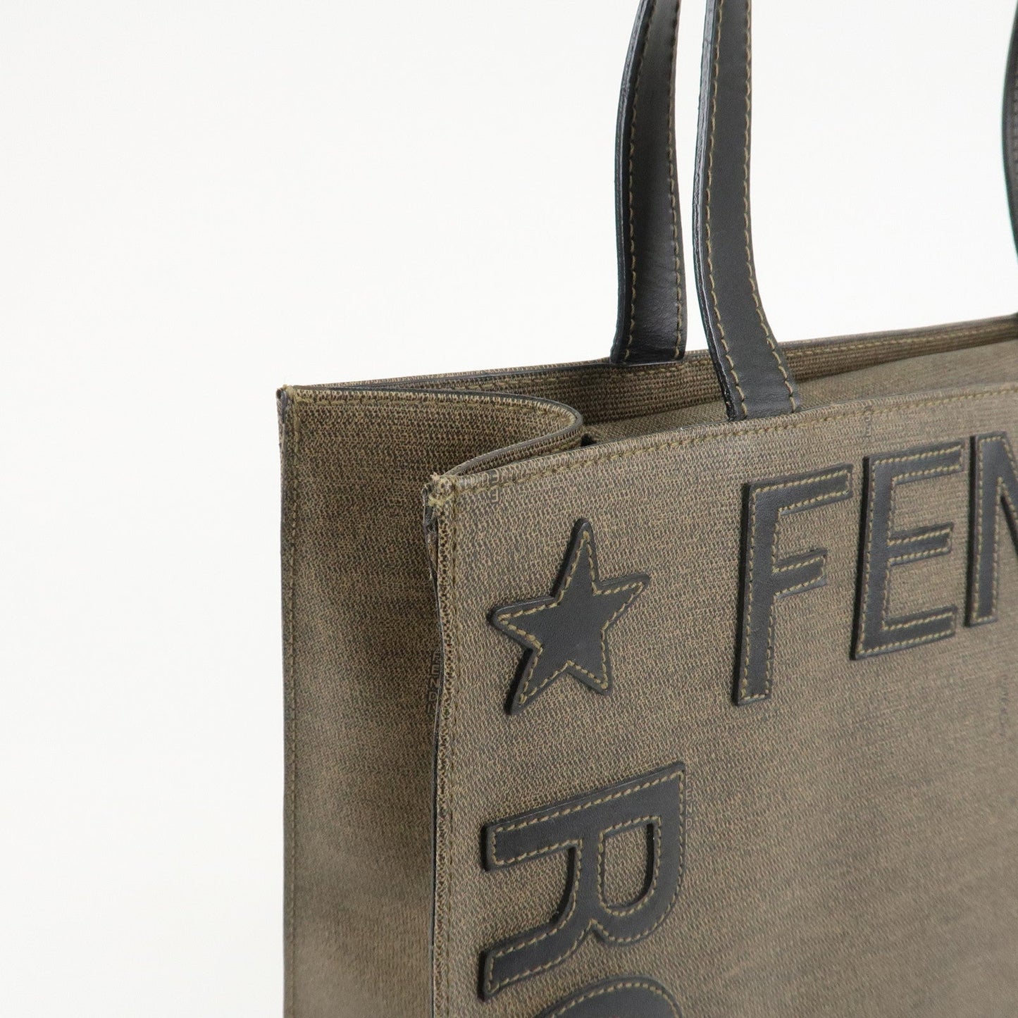FENDI PVC Leather Tote Bag Hand Bag Shoulder Bag Brown Black  d