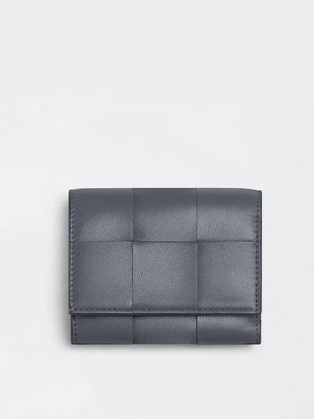 Luxury Bottega Veneta Intrecciato Tri-Fold Zipper Half Wallet Grey
