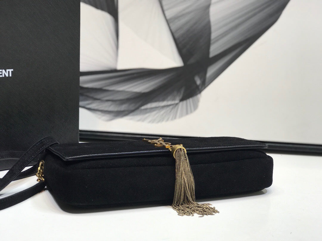 YSSL Kate Tassel Small Shoulder Bag Black For Women 10in/26cm YSL 6042760UD7W1011