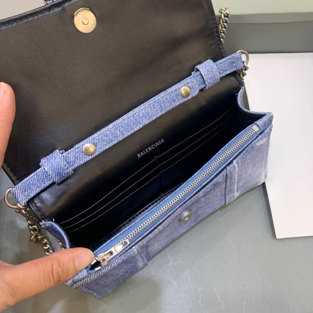 Top Quality Downtown Small Shoulder Bag With Chain Blue Washed, For Women,  Bags 11.8in/30cm