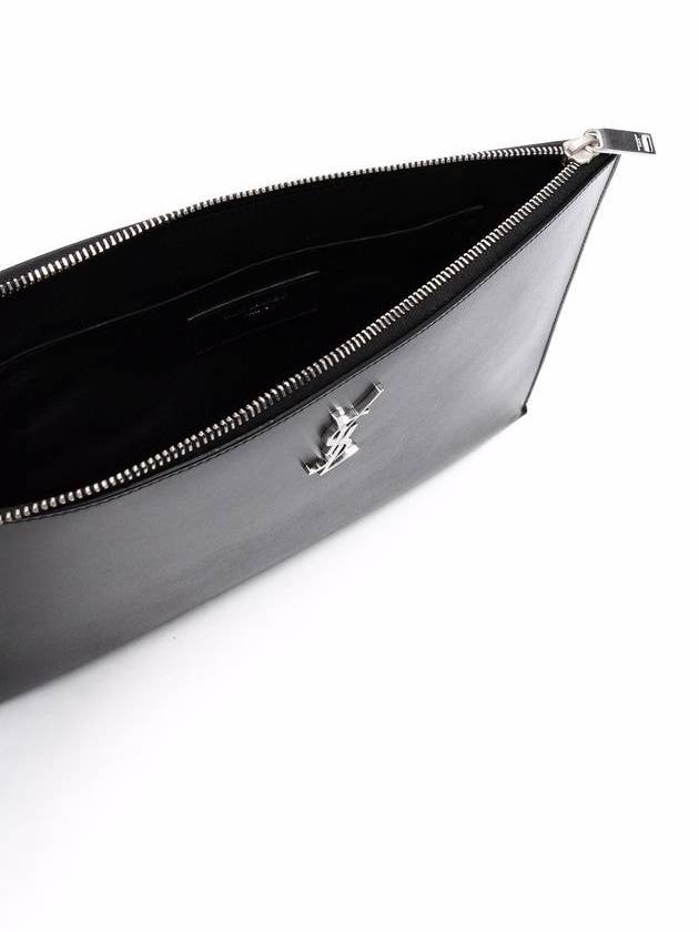 Luxury Saint Laurent Trending 2025 Monogram Silver Logo Clutch Bag Black
