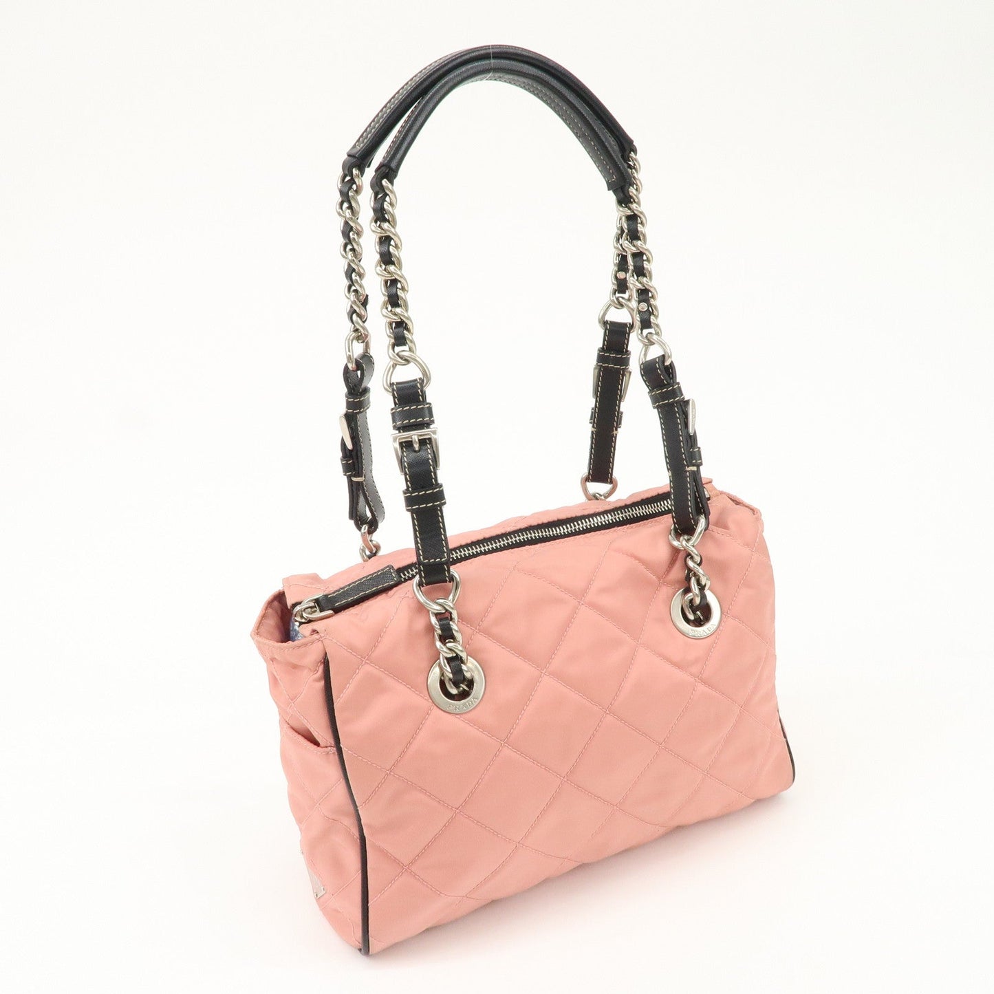 PRADA Triangle Logo Leather Nylon Shoulder Bag Tote Bag Pink BR2236  d