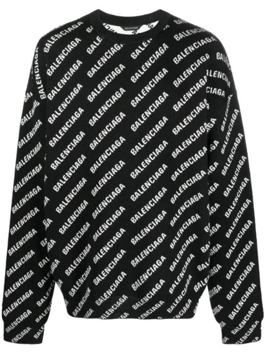 Luxury Balenciaga Trending 2025 All Over Intarsia Logo Knit Top Black