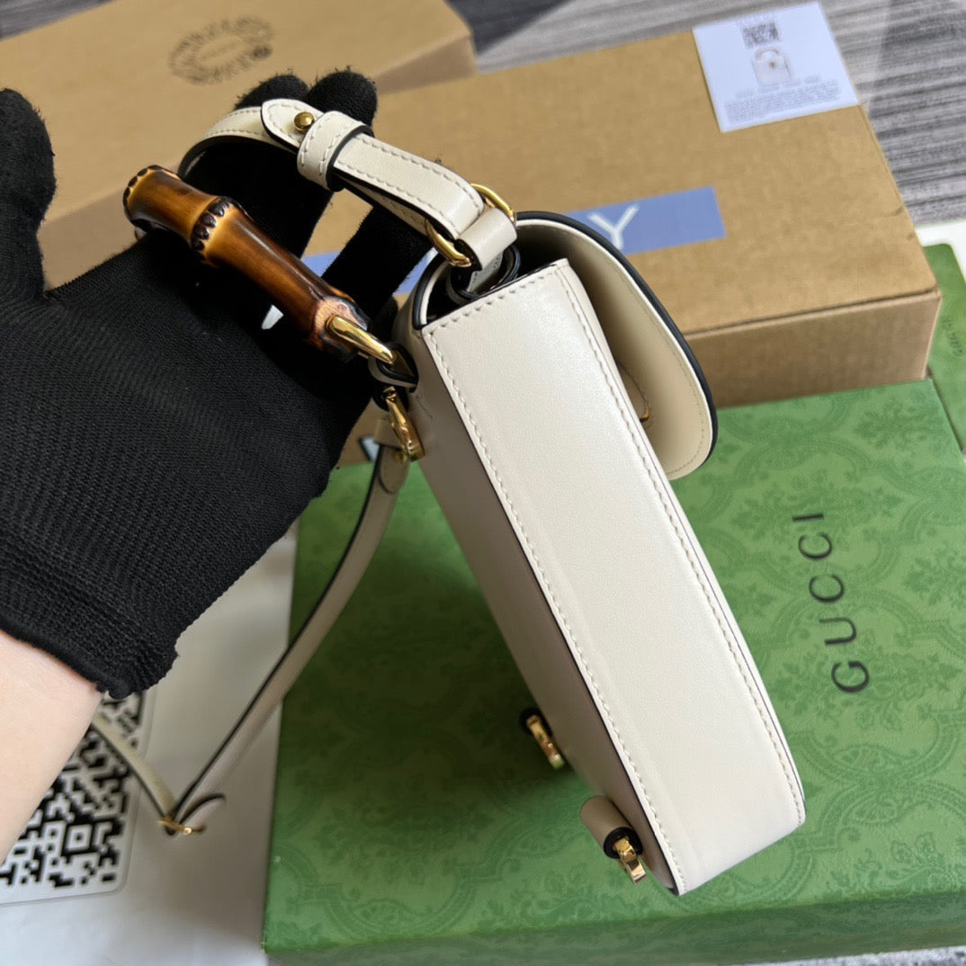 gg Bamboo Mini Handbag White For Women, Women’s Bags 6in/16cm gg 702106 UZY0T 9022