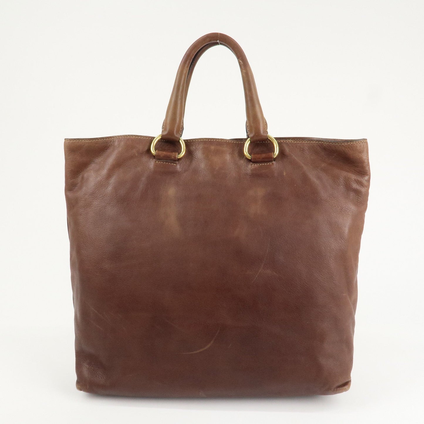 PRADA Logo Leather 2way Shoulder Bag Tote Bag Gold HDW Brown  d