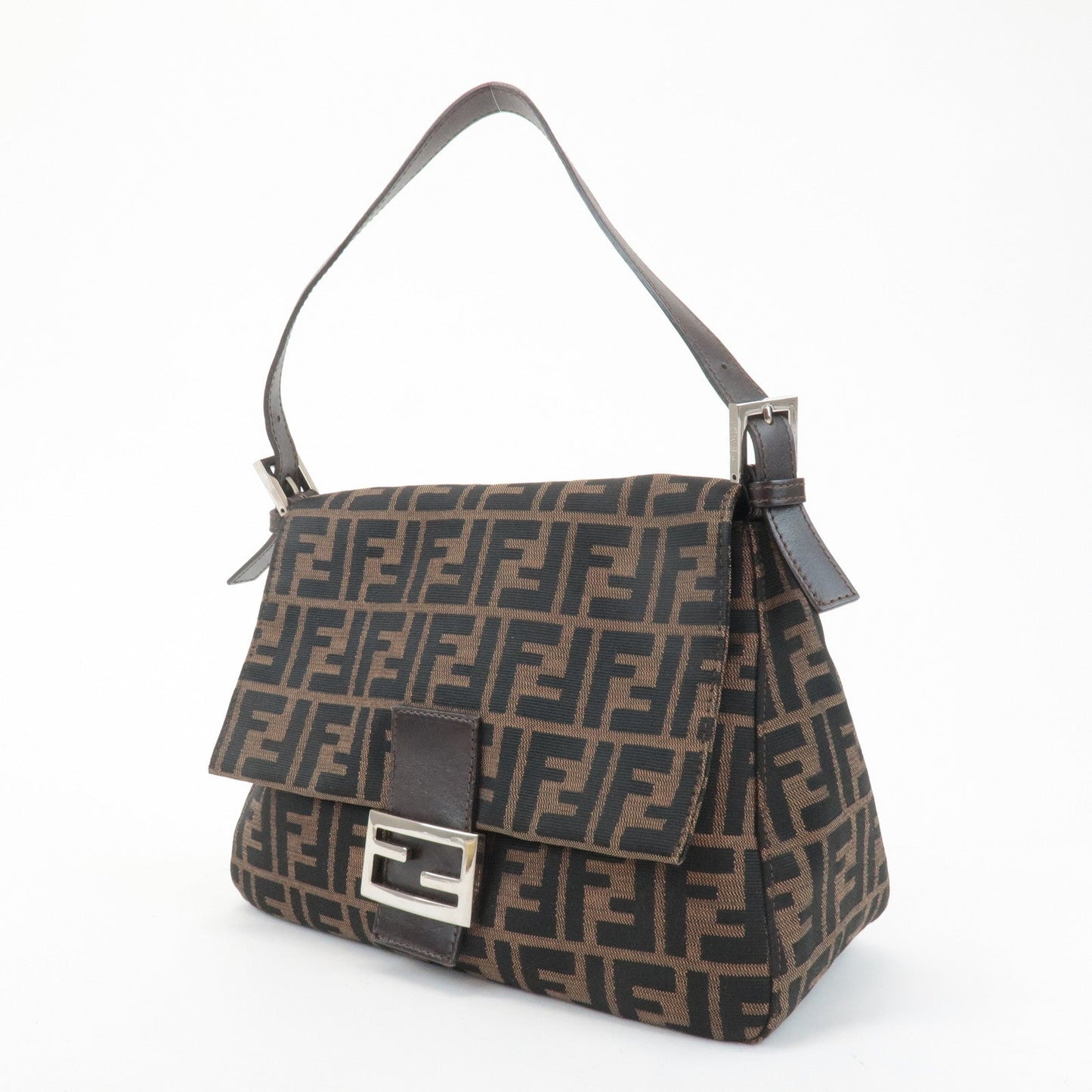 FENDI Mamma Baguette Canvas Leather Shoulder Bag Silver HDW 26325  d