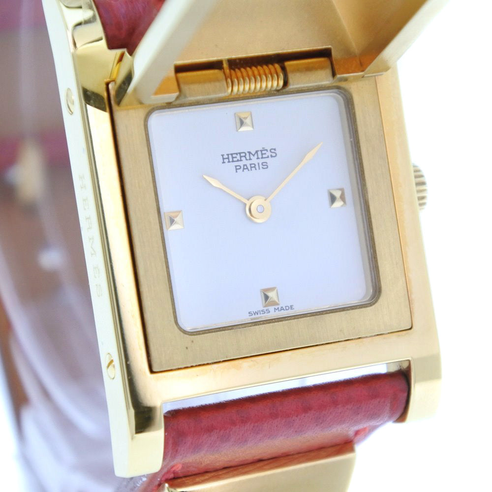 HERMES Watches Quartz Plated Gold , Leather gold Medor White dial Women  d
