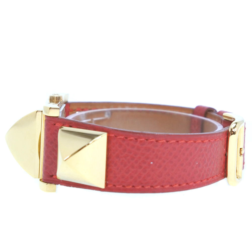 HERMES Watches Quartz Plated Gold , Leather gold Medor White dial Women  d