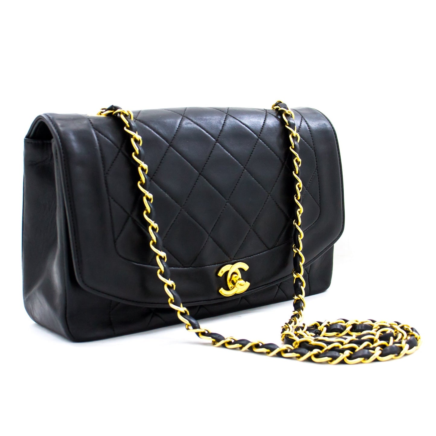 CHANEL Diana Flap Chain Shoulder Bag Black Quilted Lambskin Purse