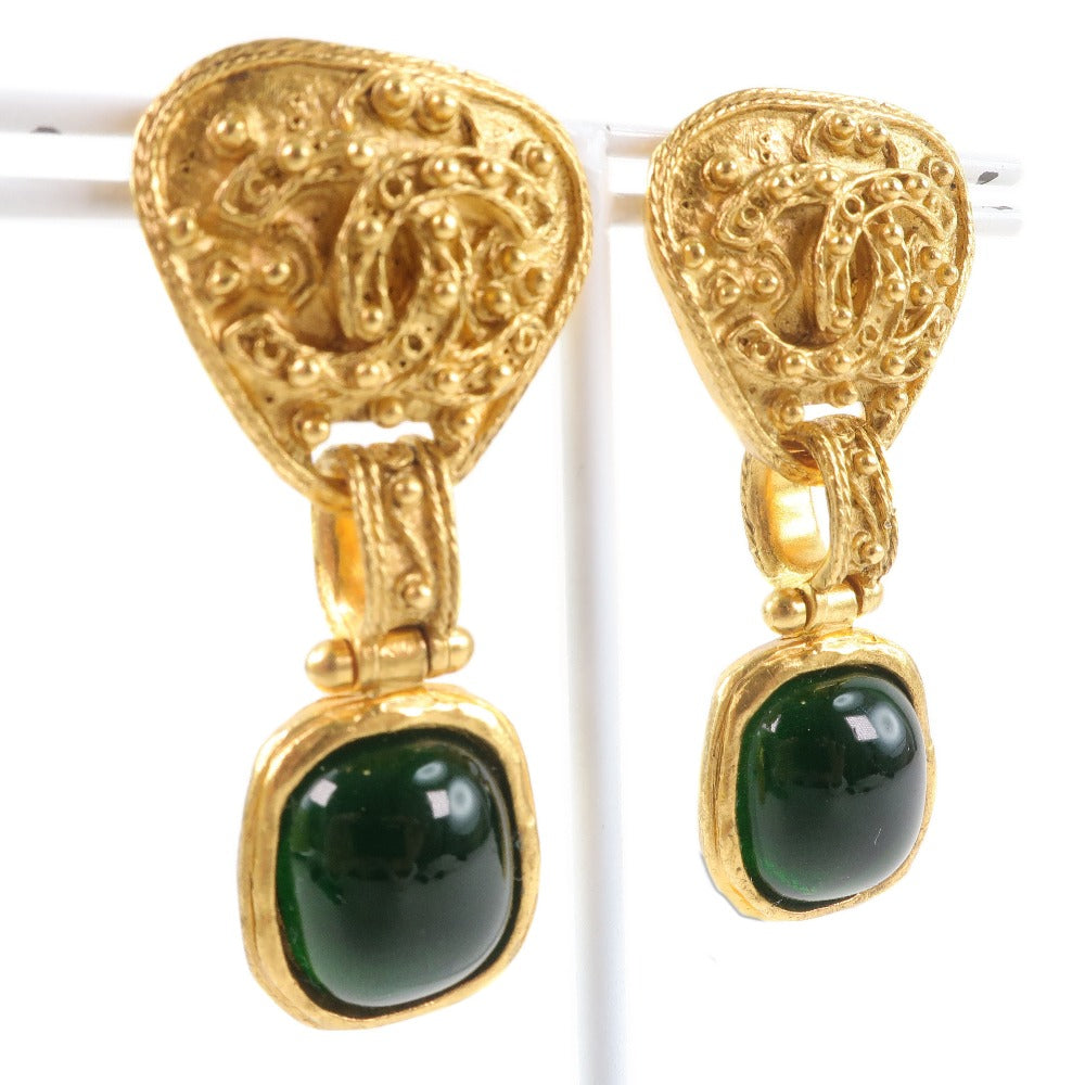 CHANEL Earring Plated Gold gold   Green stone Women