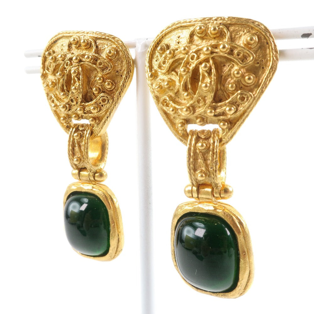 CHANEL Earring Plated Gold gold   Green stone Women