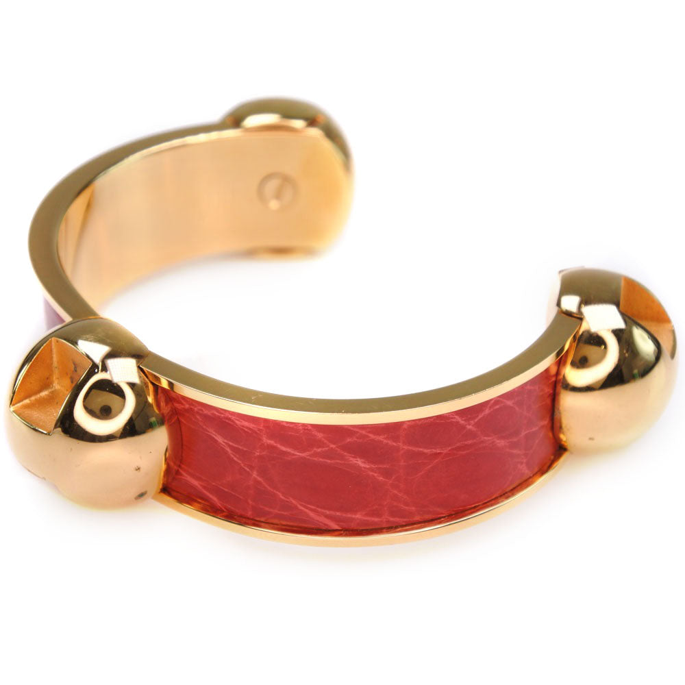 HERMES Bangle Metal leather gold Women  d