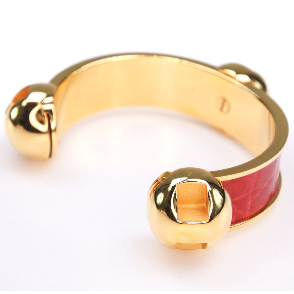 HERMES Bangle Metal leather gold Women  d