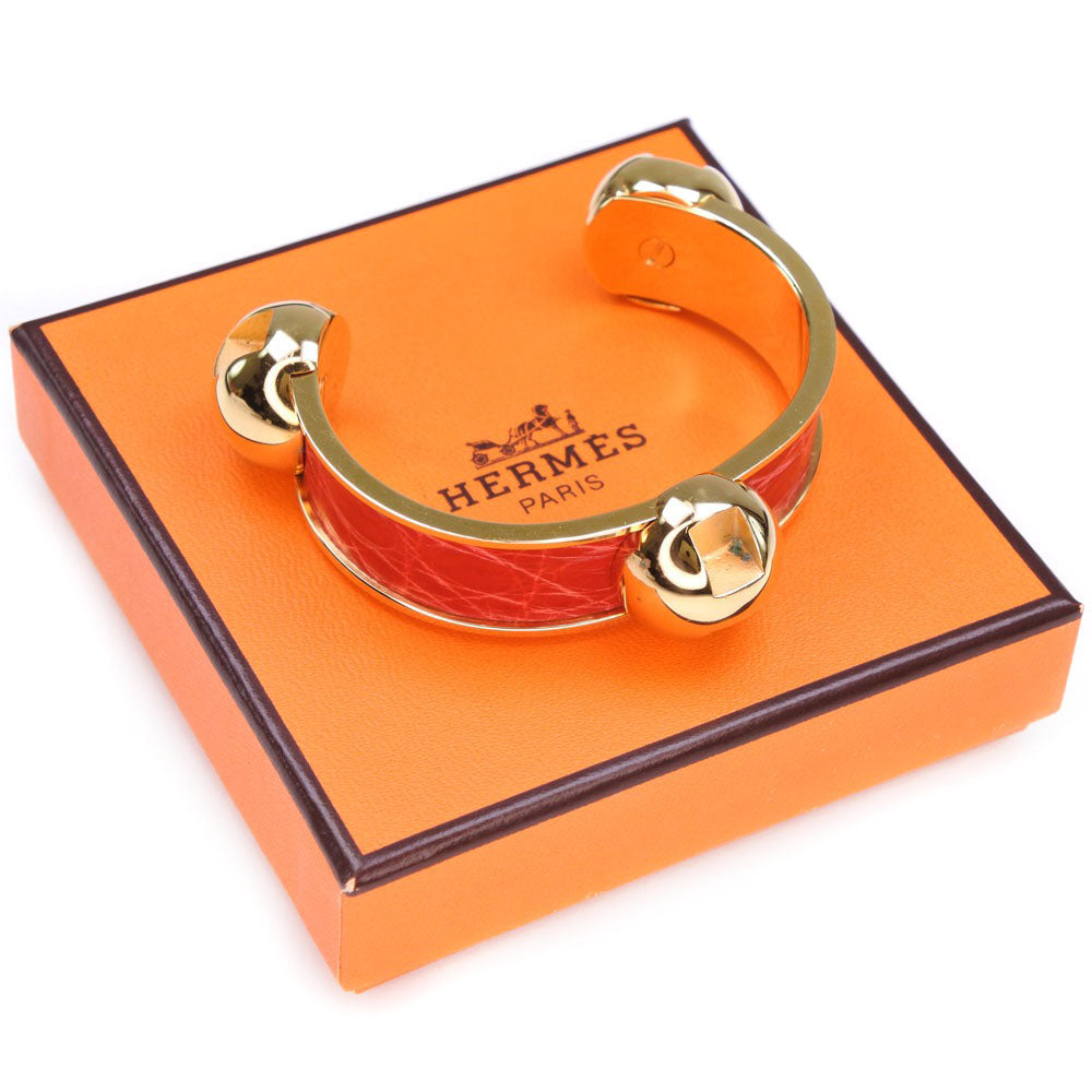 HERMES Bangle Metal leather gold Women  d