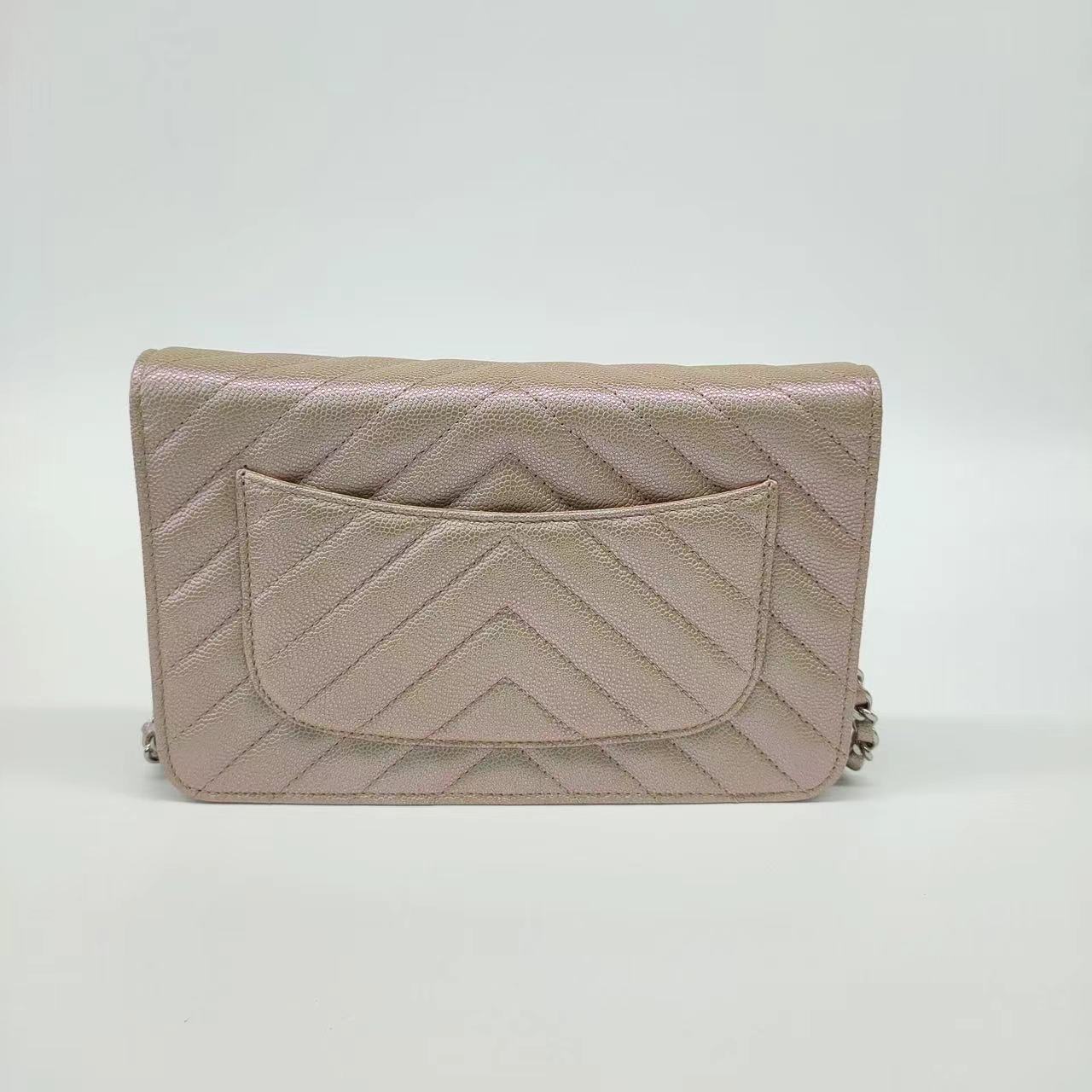 Chanel WOC Wallet on Chain Chevron Champagne Iridescent Leather Bag