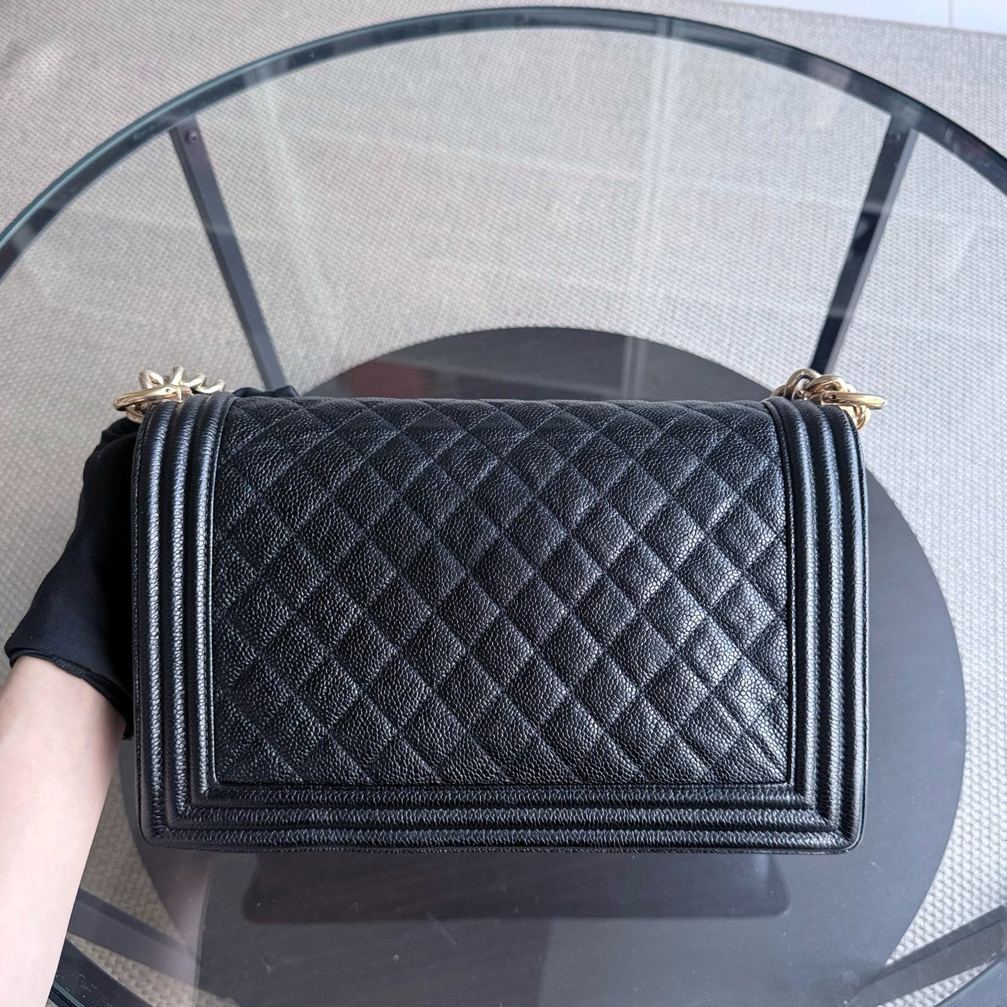 Chanel Boy New Medium - Caviar 28CM Quilted Black Gold Hardware Series 23