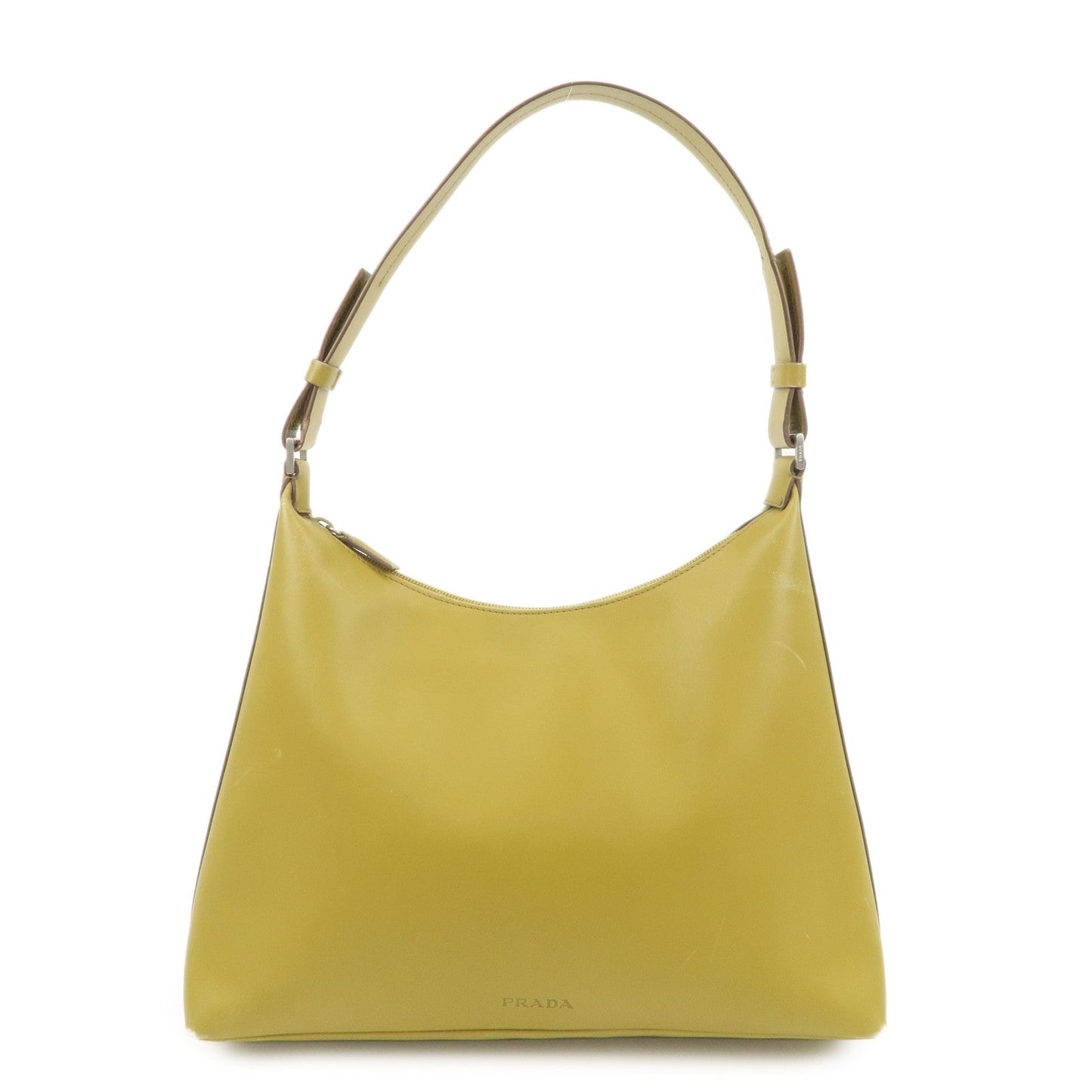 PRADA Leather Shoulder Bag Mustard Silver Hardware  d