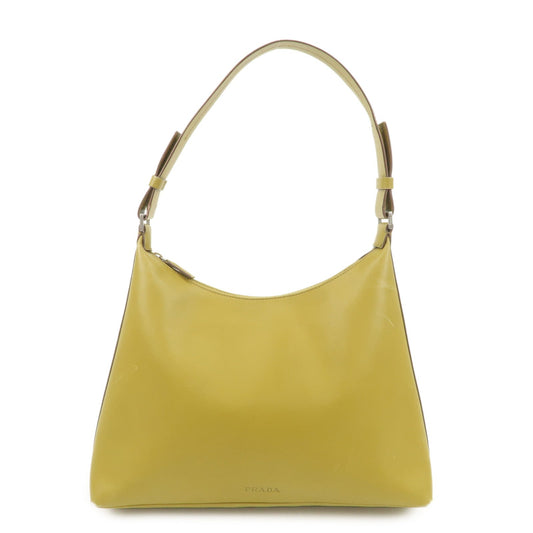 PRADA Leather Shoulder Bag Mustard Silver Hardware  d
