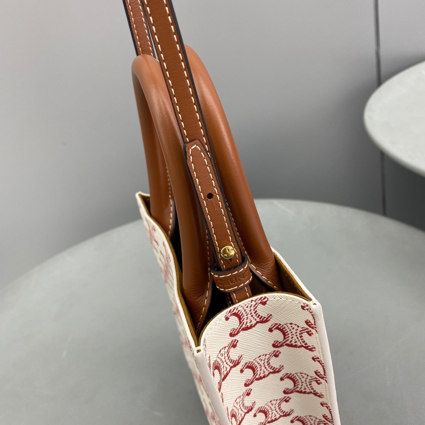 Top Quality Mini Vertical Cabas In Triomphe Canvas Red For Women 7.2in/18cm 