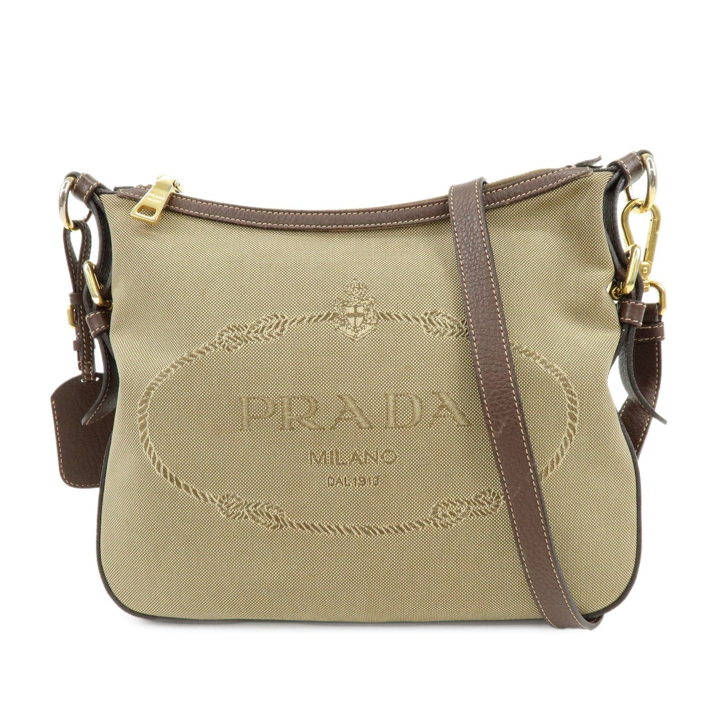 PRADA Logo Jacguard Leather Shoulder Bag Crossbody Bag Brown