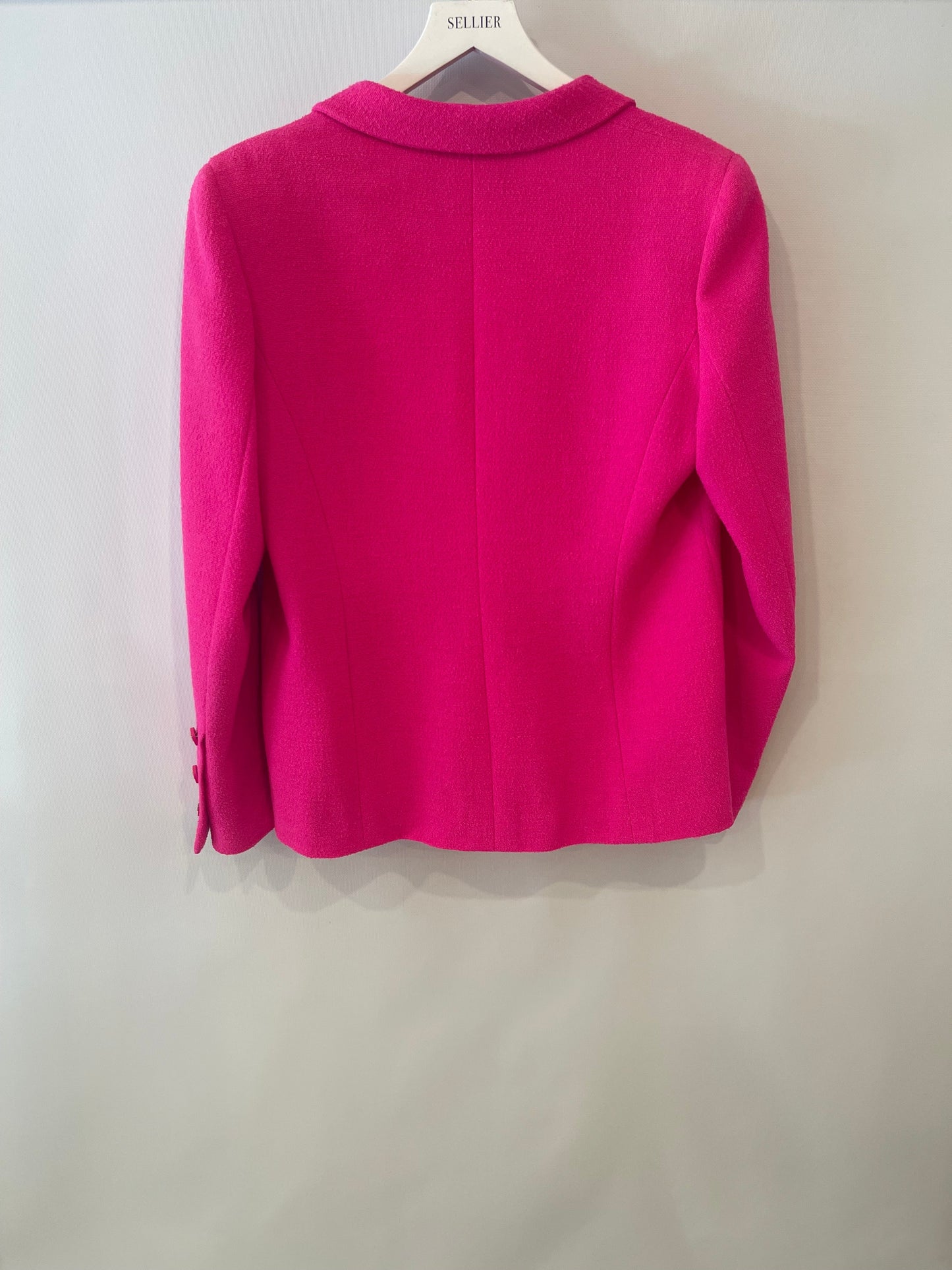 Chanel Hot Pink Spring 1995 Barbie Collection Tweed Jacket with Gold CC Logo Buttons Size FR 38/40( UK 10/12)