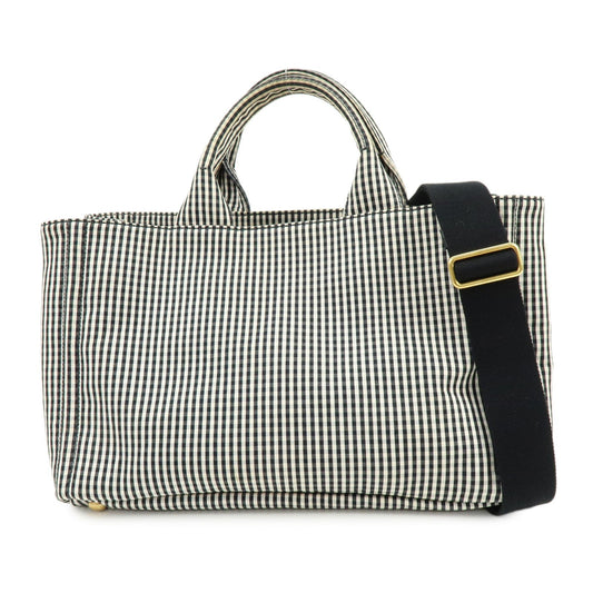 PRADA Canapa Canvas 2Way Bag Hand Bag Shoulder Bag Black Ivory