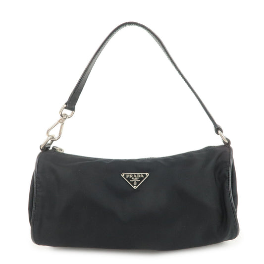 PRADA Triangle Logo Nylon Saffiano Leather Hand Bag Black