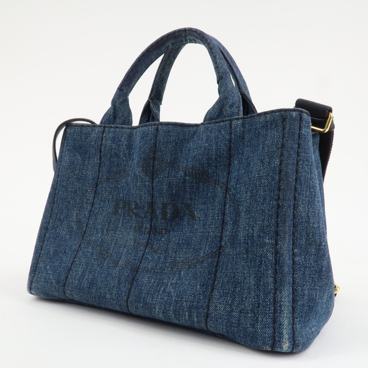 PRADA Denim Canapa Mini 2Way Tote Bag Shoulder Bag Blue 1BG439  d