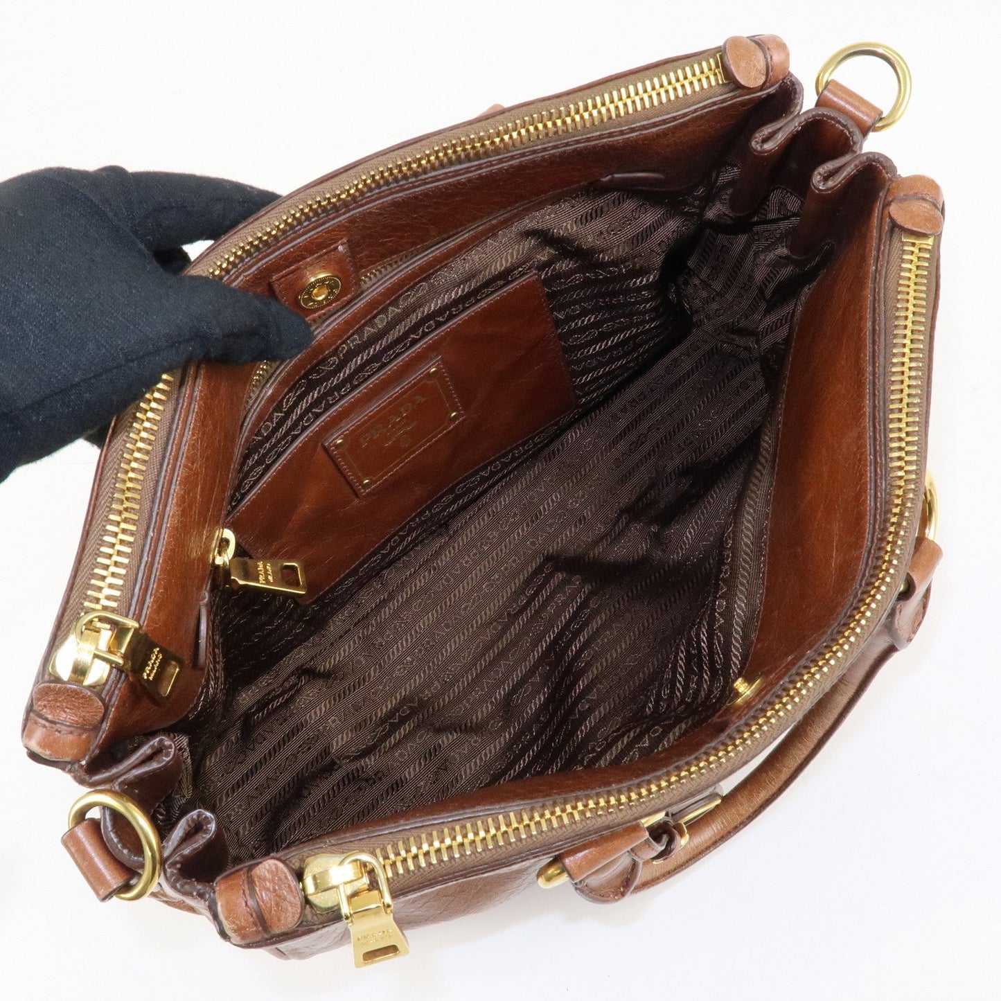 PRADA Leather 2Way Bag Shoulder Bag Hand Bag Brown  d
