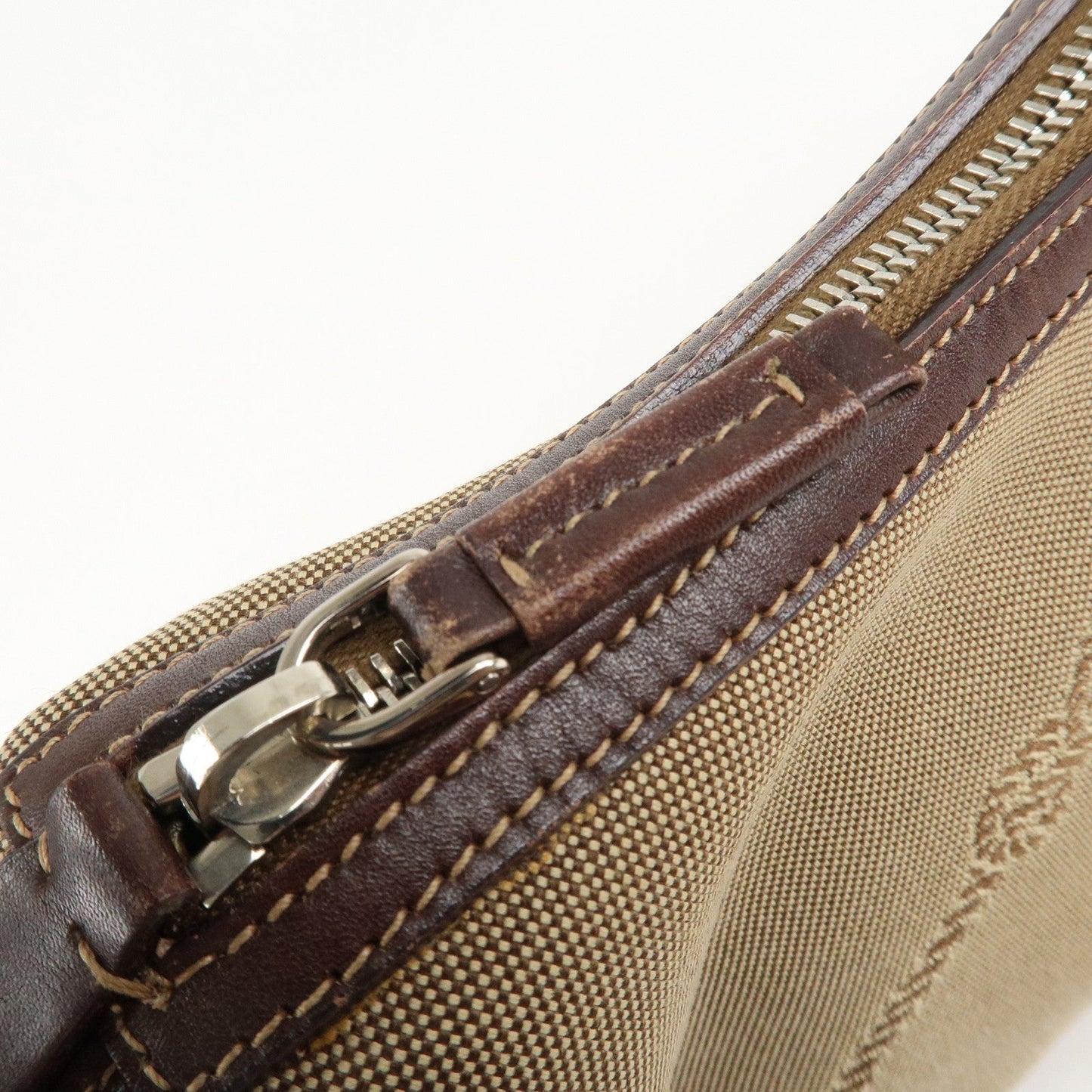 PRADA Logo Jacquard Leather Shoulder Bag Beige Brown  d