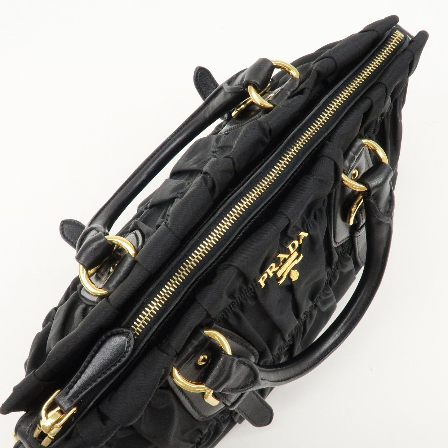 PRADA Logo Nylon Leather 2Way Bag Hand Bag Black NERO BN1407  d