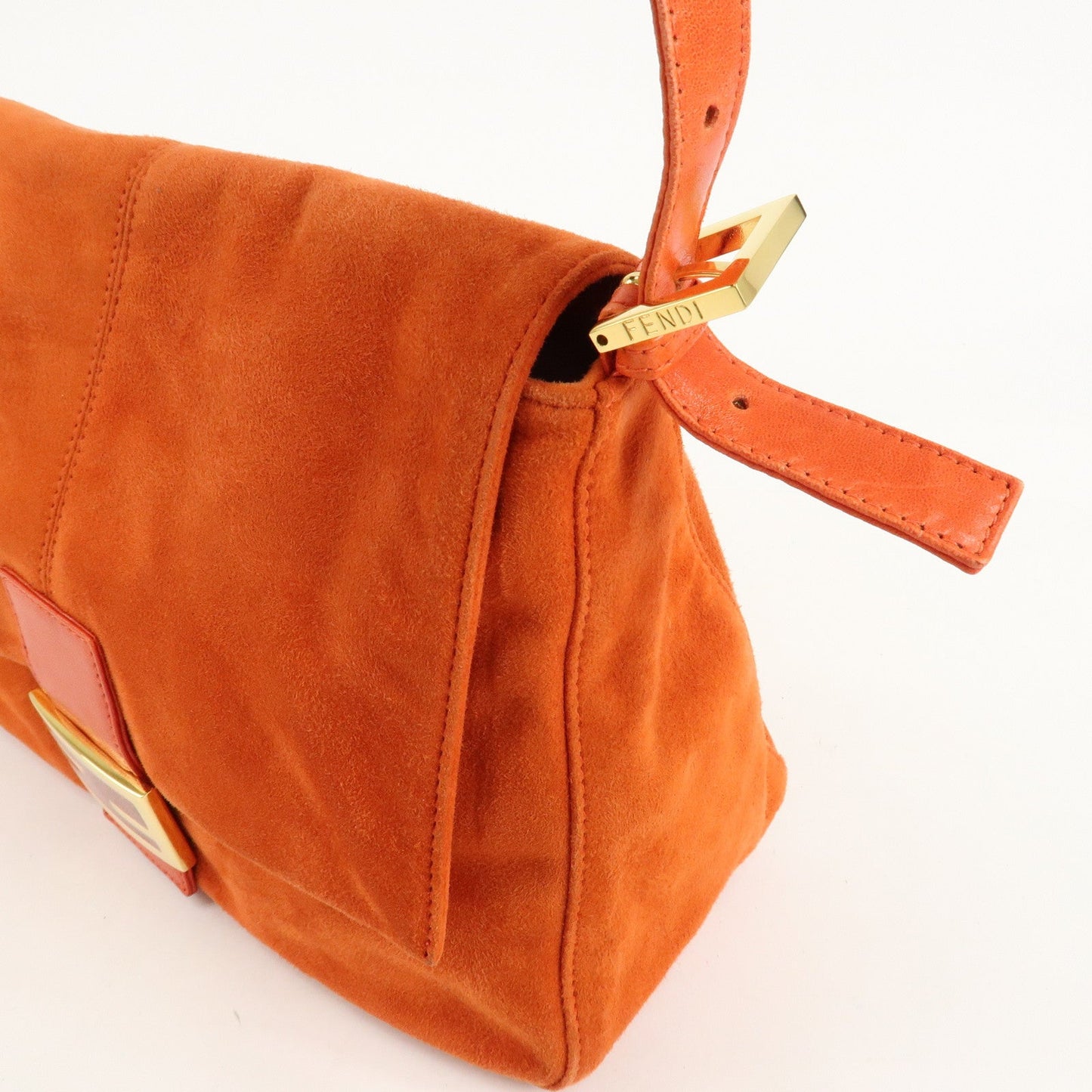 FENDI Mamma Baguette Suede Leather Shoulder Bag Orange 26325  d