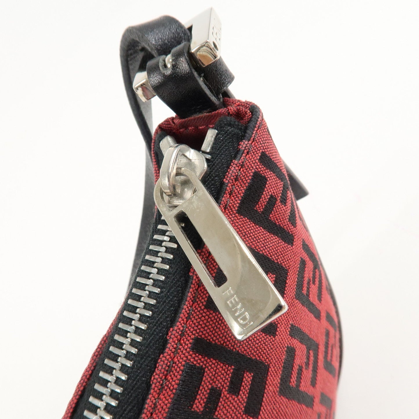 FENDI Zucchino Canvas Leather Accessory Pouch Hand Bag Black Red  d