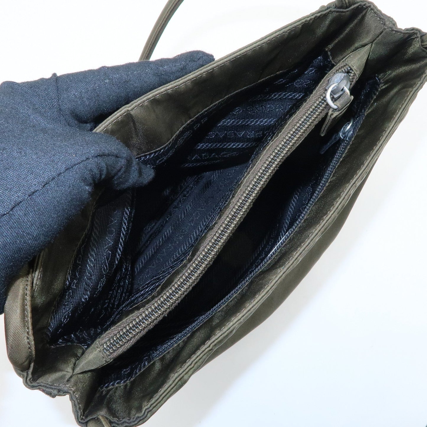 PRADA Nylon Tote Bag Shoulder Bag Khaki K3093  d