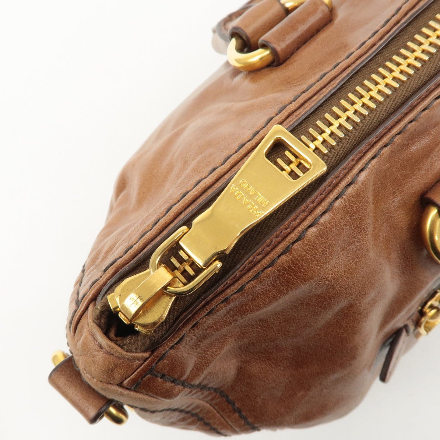 PRADA Logo Leather 2way Hand Bag Shoulder Bag Brown BL0727  d