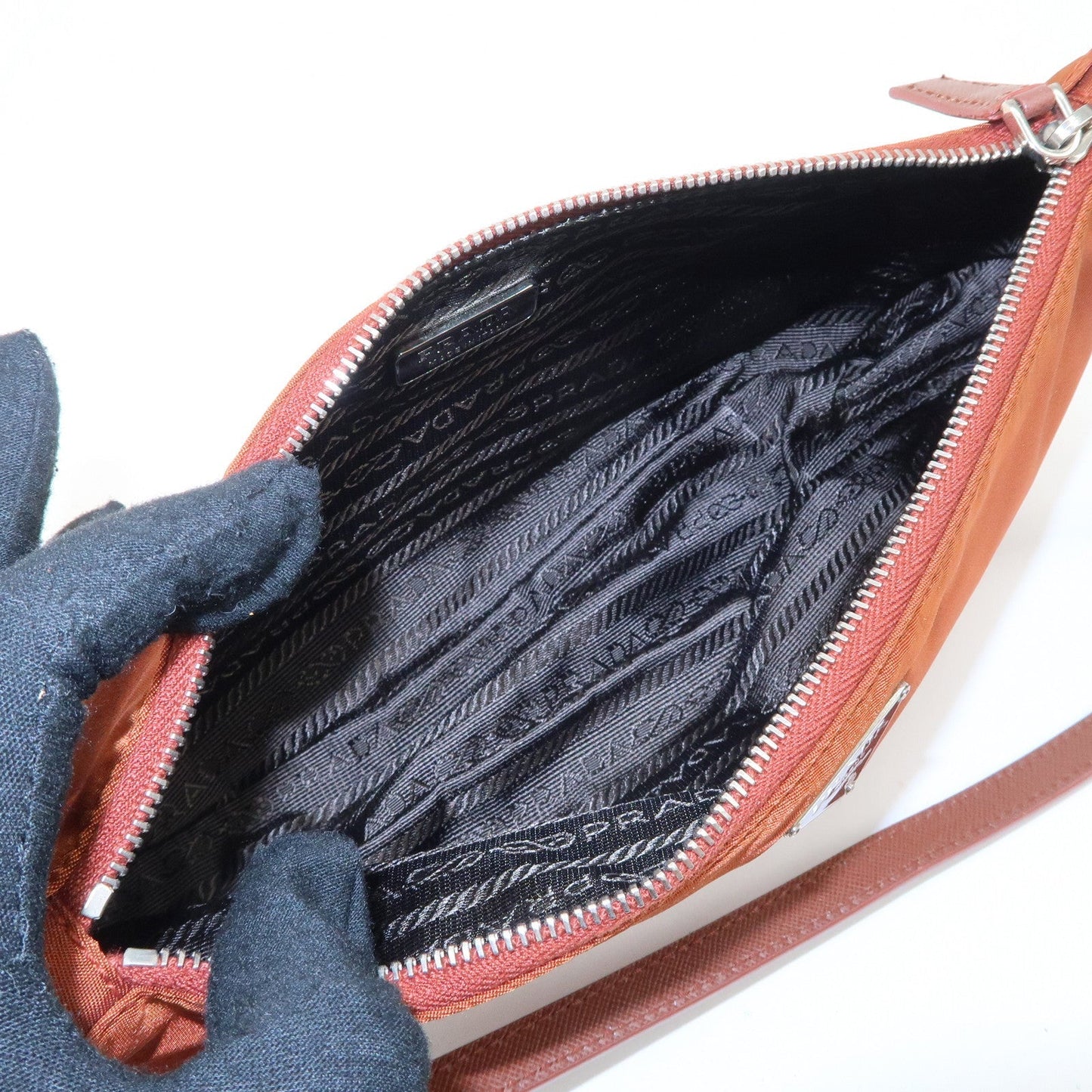 PRADA Logo Nylon Leather Shoulder Bag Hand Bag Pouch Brown  d